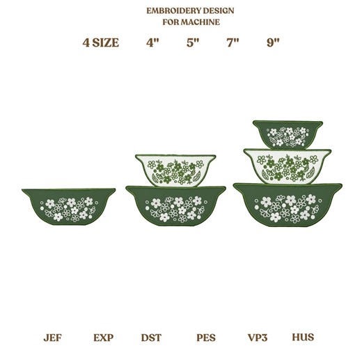 Set 3 Pyrex Colonial Mist Stacked Bowls DIGITAL Embroidery Machine Applique Design File - Etsy