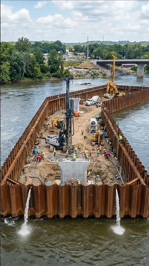 This Is How Bridge Foundations Are Built In Rivers! #short