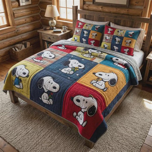 Colorful Peanuts Snoopy Patchwork Quilt Bedding Set Bright Cozy Bedroom Decor for Kids Boys Cute Cartoon Dog Blanket Winter Gift Idea - Etsy