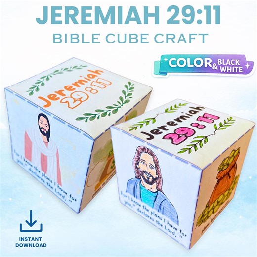 Jeremiah 29:11 Cube Craft – Sunday School Printable Activity, Kids Bible Verse Memory Game & Coloring Pages - Etsy