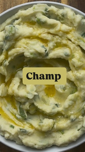 Diane Morrisey on Instagram: "Champ is a traditional Irish dish made of mashed potatoes mixed with milk, butter, scallions, and often serve served with melted butter that is drizzled into a well that you hollow into the top of the potatoes. It’s a perfect side to Irish stew, braised sausages, or any kind of roasted meat. It gets its unique taste from the scallions that are steeped in the milk, and that along with good quality butter sets them apart from other mashes. Champ is served throughout I