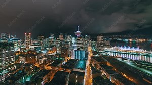 4K Timelapse Sequence of Vancouver, Canada - The Skyline and the Harbor at Night
