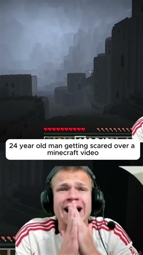 fully grown man getting scared watching a minecraft video