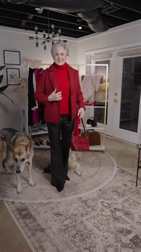 Beth Djalali on Instagram: "Classic, not boring — but make it red. ❤️‍🔥 Metallic blazer, cashmere turtleneck, faux-leather pants… this one packs a punch and doesn’t apologize for it. Drop Red below in the comments and I’ll DM you the links. @lovechicos #ClassicNotBoring #WinterStyle #GritAndGlam #HolidayOutfits #StyleOver50 #ElevatedBasics #BethDjalali#ChicosPartner -"