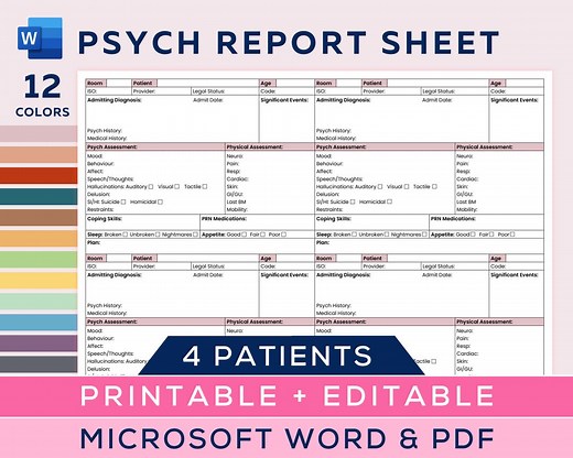 Psych Nurse Report Sheet for 4 Patients, Psych/mental Health, Psychiatric Nurse Brain, Behavioral Health Nurse, Editable Microsoft Word, PDF - Etsy