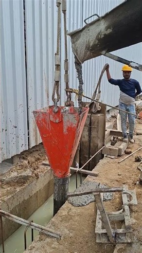 #Dwall concreting by tremie method using small hopper in congested area. Maintain continuous flow...