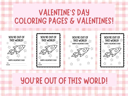 Rocket Valentine Coloring Pages & Cards | Kids Printable Valentines (instant Download) - Etsy
