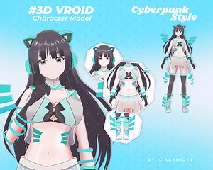 3D Vroid Character, Vtuber Model, 3d Model Commission, Vroid, 3d Model - Futuristic Blue Wing Cyborg Anime Girl 3D Vroid Model for Streamer