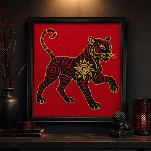 Tiger Cross Stitch Pattern PDF, Power Animal Embroidery, Strength Symbol Decor, Tribal Tiger Design - Etsy