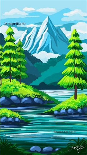 Landscape painting 🖌️ #vector #illustration #painting #ytshorts