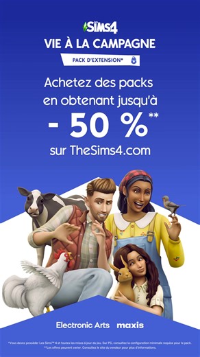Menez une vie simple : - 50 % sur Vie à la campagne ! Quittez la ville, faites pousser vos aliments et habillez des lapins. | The Sims | Facebook