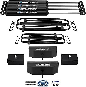 Supreme Suspensions - 2.5" Front + 2" Rear Lift Kit for 1999-2004 Ford F250 / F350 Super Duty 4WD w/OVERLOADS | Front and Rear Lift Blocks Kit with Heavy-Duty U-Bolts & ProComp PRO-X Shocks