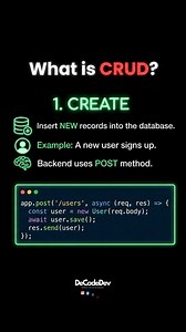141K views · 2K reactions | Back to basics!  The 4 pillars of every dynamic application: Create, Read, Update, Delete. ️ Master these backend basics with real code examples. Watch till the end!  Boost your coding skills with these resources for web development, frontend development, and more! Follow @de.code.dev for coding tips and resources #webdev #frontenddev #learntocode #javascript #reactjs #codinglife | De.code.dev | Facebook