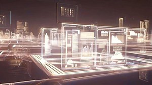 Download A futuristic city with buildings and lights for free