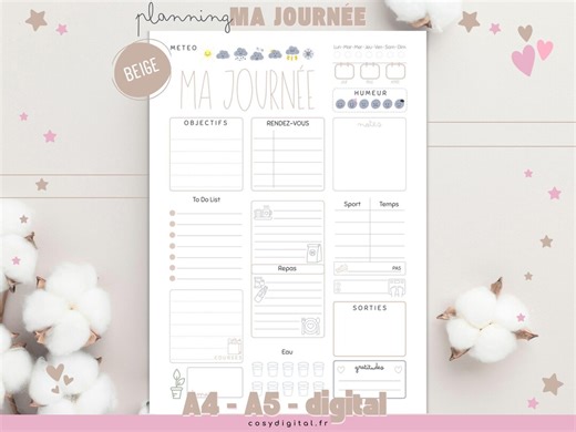 Daily Planner PDF | A4/A5 Printable Undated Beige | Goals Meals Exercise Gratitude | Goodnotes | Daily Planner - Bullet Journal | FR - Etsy UK