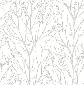 NuWallpaper Treetops Peel and Stick Wallpaper, White and Off-White, Removable Wallpaper, 20.5 in x 18 ft