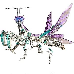 3D Metal Puzzles for Adults,Mechanical Mantis Metal Model Kits with Light, DIY for Assembly (Purple)