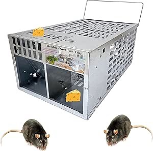 Humane Rat Trap Live Mouse Trap Indoor Animal Cage Multi Catch and Release 2 Door Large Bait Cage Reusable (Silver)