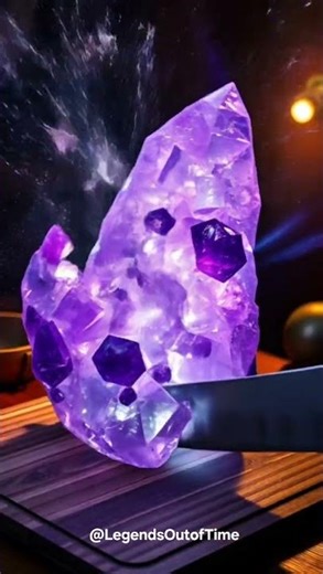 Knife Slices Giant Amethyst Crystal – Magical Energy Explosion 💎✨ #slowmotion #asmr #AmethystCrystal