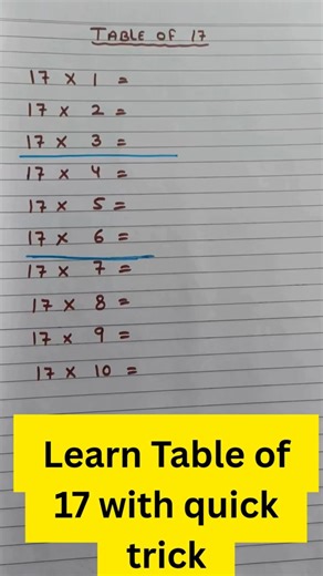 Learn Table of 17 in Seconds |Trick to Memorize Multiplication Tables #easylearning #multiplication