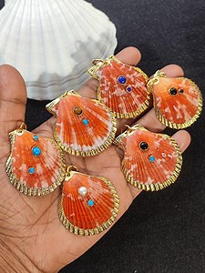 Real Scallop Seashell 18k Gold Fill Electroplated Pendant With Natural Multi Gemstone Ocean Real Seashell Pendant Beach Jewelry for Her - Etsy