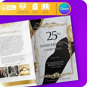 Editable Anniversary Gala Program Template | Luxury Gold Marble | Fundraiser Event, Banquet Program, 8 Pages, 5.5x8.5 in - MADE FOR Canva - Etsy