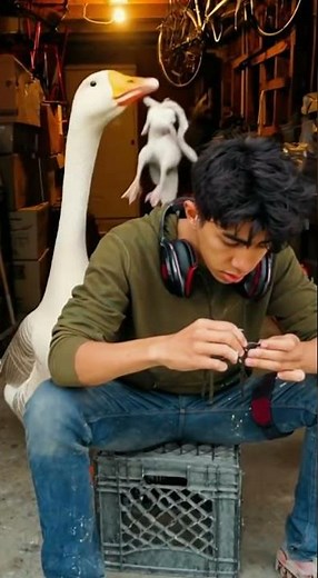 😱 Shocking: Goose Sneaks Up On Guy In Garage! #Unbelievable #Goose #Prank #Attack #Viral #fyp