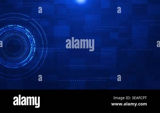 High-tech round HUD animation featuring moving dotted lines across digital blue background. futuristic interface design, technology visualization, sci-fi concepts, cybersecurity, AI, and data systems Stock Video Footage - Alamy