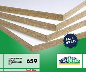 🔥 MegaBoards Black Friday Deal! 🔥 Only 3 DAYS to save big! Starts TODAY – Ends Saturday! Grab your Super White Board (2750x1830x16) for just N$659 (Save N$121!) 💥 Don’t miss out – while stocks last! 💥 | Pupkewitz Megaboards