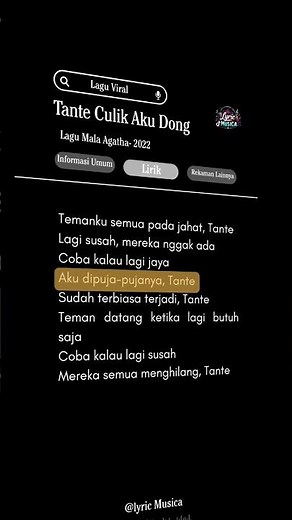 lirik lagu Tante Culik Aku Dong - Mala Agatha 2022 #liriklagu #fyp #masukberanda #shortvideo #song