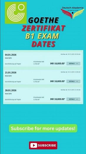 Goethe Exam Dates January 2026 | Delhi | A1 – C1 | Fees, Booking & Details | German Exam New Delhi