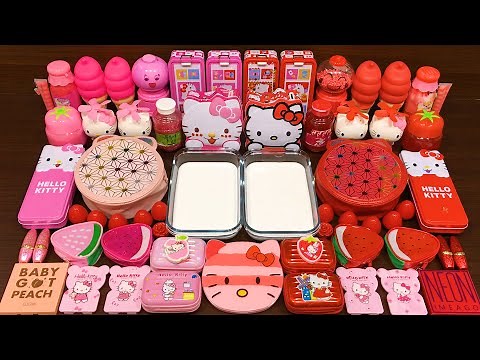 PINK vs RED HELLO KITTY ! Mixing Random into GLOSSY Slime ! Satisfying Slime Video #07