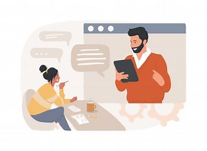 Online tutor isolated concept vector illustration on demand homework teacher online home school personal learning video call watch webinar write notes prepare for exam vector concept | Premium Vector