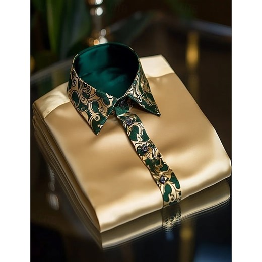 Men's Shirt Satin Shirt Dress Shirt Casual Shirt Button Up Shirt Prom Shirt Plain Formal Wedding Black Royal Blue Gold Long Sleeve Lapel Spring &  Fall All Seasons Clothing Apparel Patchwork 2025