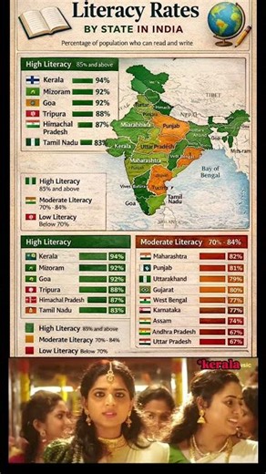 Literacy Rate by State in India 2026 🇮🇳 | Highest & Lowest Literacy States Comparison #viralvideo