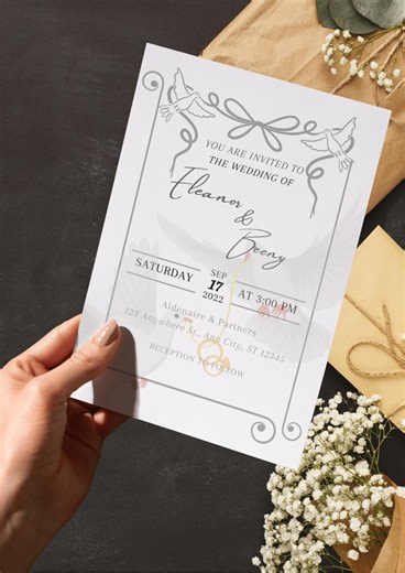 Elegant Minimalist Wedding Invitation | Modern Printable Invite | Template Editable - Etsy