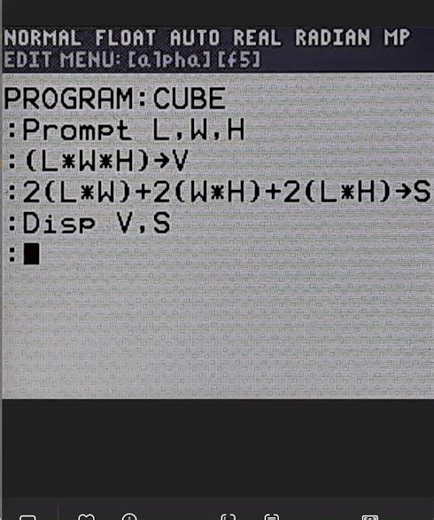 TI-84 Program Surface Area and Volume of a Cube