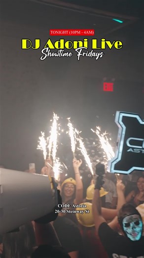 DJ Adoni takes over SHOWTIME FRIDAYS at CODE Astoria TODAY 🔥 Live performance, high-energy Latin vibes, and Queens’ sexiest Friday crowd all in one night. Ladies are free until midnight with tickets, plus free hookah and drink specials before 12AM. Doors open at 10PM — arrive early and don’t miss the vibe. 📍 CODE Astoria | Steinway St 🎶 DJ Adoni LIVE 🎟️ Tickets moving fast — see you on the dance floor 💃🕺 #ShowtimeFridays #CodeAstoria #DJAdoni #QueensNightlife #LatinNightlife #AstoriaEven