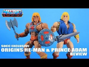Masters of the Universe Origins He-Man & Prince Adam SDCC Exclusive Figures Review