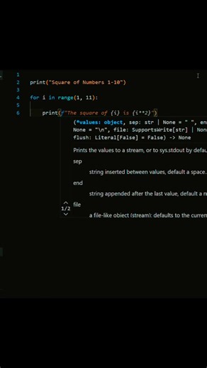 Print Squares 1–10 in Python (Super Easy!).#shorts #python #coding #programming