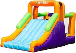 AirMyFun Kids Bounce House with Long Slide, Inflatable Bouncy House with Blower, Bouncing Area, Durable Climbing Wall - Jumping Castle for Indoor and Outdoor Family Backyard Fun and Parties.