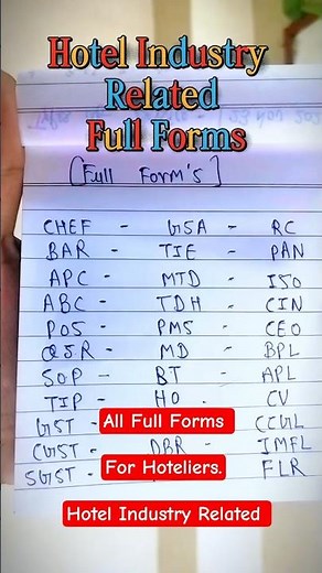Hotel Industry Related Full Forms #Hotel #fullform #shorts #shortvideo #ytshorts #education