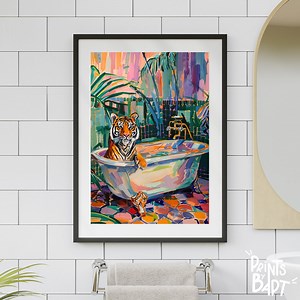 Tiger Poster, Maximalistischer Badezimmerdruck, Tiger in der Badewanne, Badezimmer Wanddekoration | Sofortiger digitaler Download - Etsy.de
