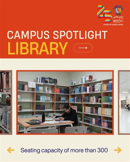 BITS Pilani Dubai on Instagram: "Campus Spotlight: The Library Building! 📖​ Get a glimpse inside the academic nerve center of BITS Pilani, Dubai Campus! Spanning two floors with over 300 seats, our library offers everything you need:​ ➡️ Automated Services: RFID checkout, Self-Service Kiosk, and Web-OPAC ➡️ Digital Access: IEEE Xplore, ScienceDirect, and the e-Library portal from anywhere ➡️ Facilities: Discussion Rooms, Research Zones, and high-speed Wi-Fi Don't forget to stop by the Pre-Loved