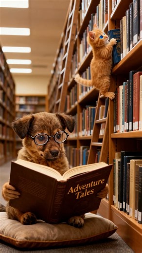 🐶 📚 vs 🐱: Library Adventures! 🤓📖🚀 #cat #dog #funnyanimals
