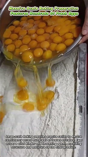 Massive Scale Baking Preparation Features Hundreds Of Fresh Eggs