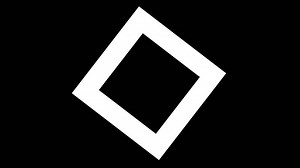 Rotating square transforming into diamond on black background. Motion