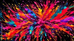 Creative abstract background featuring colorful paint splash effect. This video can be used in motion graphics, music videos, and visual effects.. AI Generation Stock Video