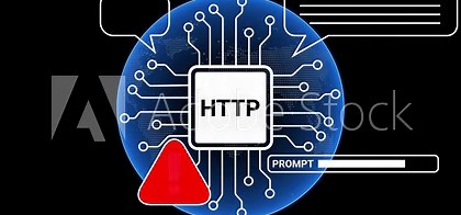 Digital Network Protocol HTP Error Warning with Circuit Board Globe and Chat Bubbles Keywords: HTP, protocol, network, technology, data, transfer, communication, error, warning, alert