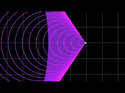 Physics simulation: supersonic flight at Mach 1.2 and formation of the shock wave cone.